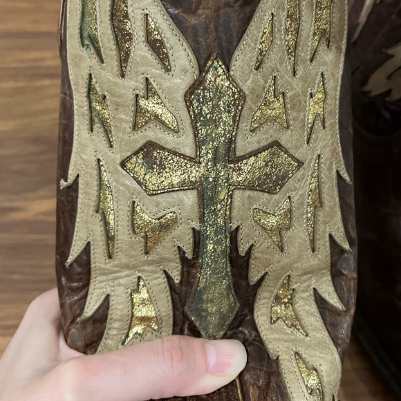 Yippy Kiyay Cowgirl BOOTS with Angel Wings and a CROSS Size 8 Brown Tan Gold - Picture 6 of 14